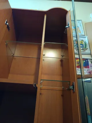 Mueble de madera con vitrina