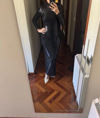 Vestido largo negro lentejuelas