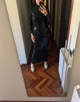 Vestido largo negro lentejuelas