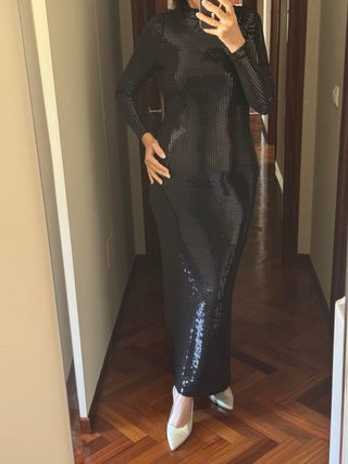 Vestido largo negro lentejuelas