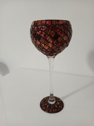 Portacandele Calice Mosaico Vetro Rosso Oro