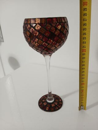 Portacandele Calice Mosaico Vetro Rosso Oro