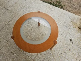 Mesa de centro redonda madera y cristal