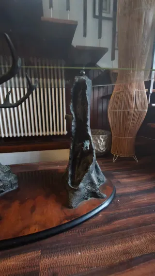 Mesa cristal base Escultura Metal Ciervo ArtDeco