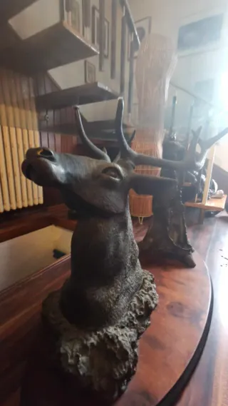 Mesa cristal base Escultura Metal Ciervo ArtDeco