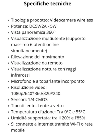 Telecamera IP Wifi Videosorveglianza 360°