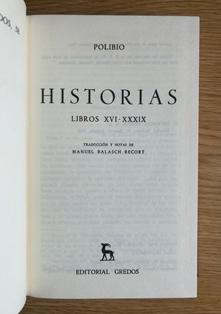 Historias. Libros XVI-XXXIX. Polibio. Gredos(1983)