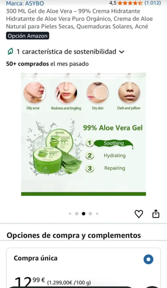Gel Aloe Vera 99% Asybo 300g de segunda mano por 8 EUR en Jan en WALLAPOP