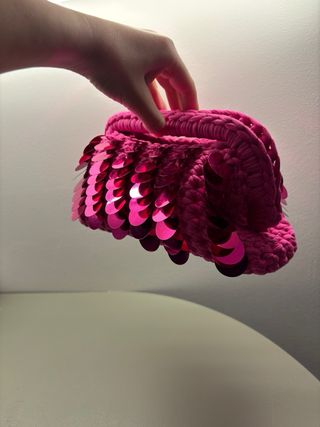 Pochette fucsia 20 cm con paillettes