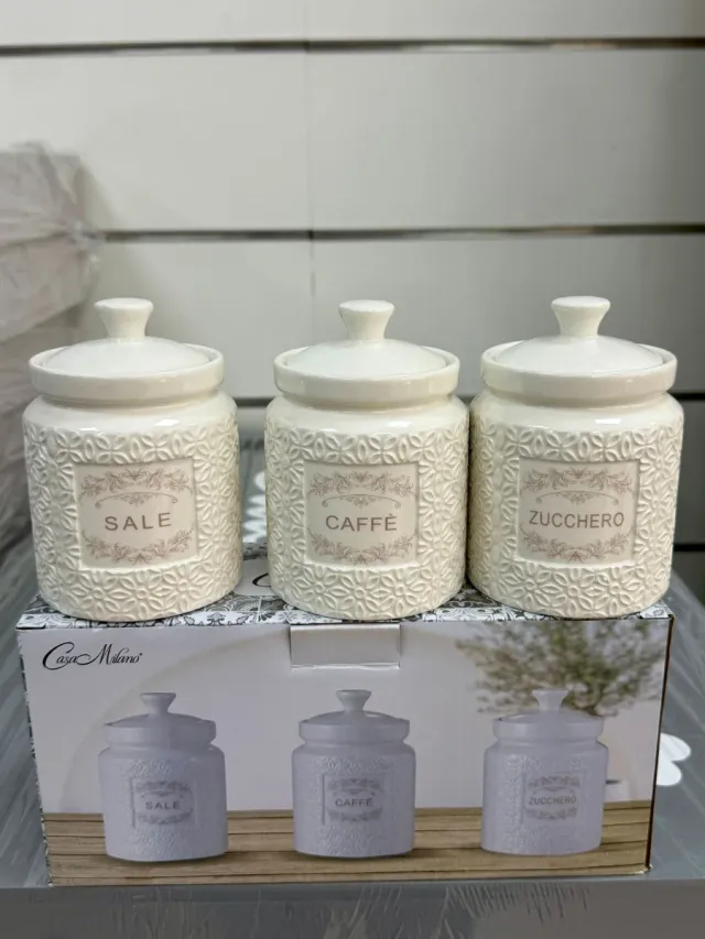 Set 3 Barattoli Ceramica Casa Milano Bianchi