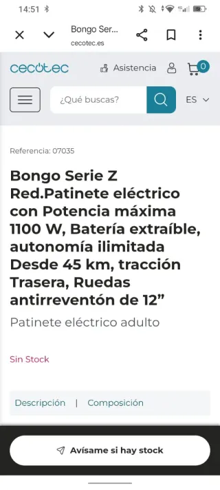 Patín Eléctrico Cecotec Bongo Z Red