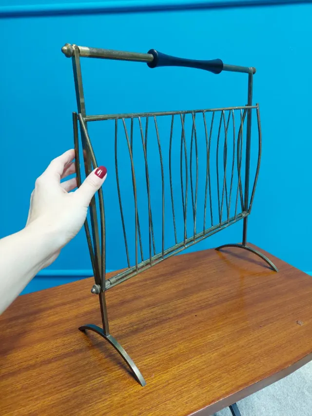 Portariviste vintage anni '60 in ottone e legno