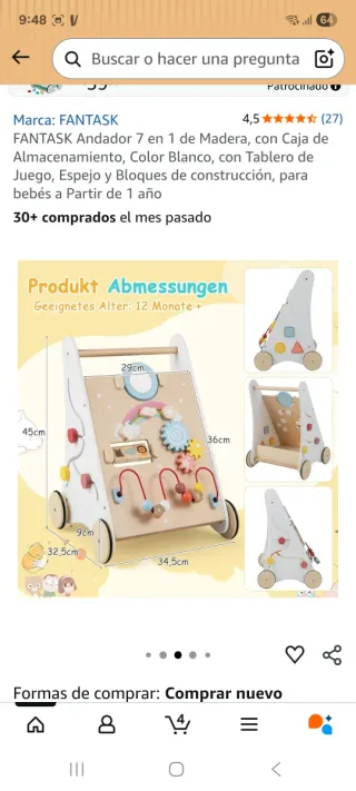 Andador de madera para bebé