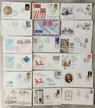 71 Sobres con matasellos conmemorativos sellos Cor