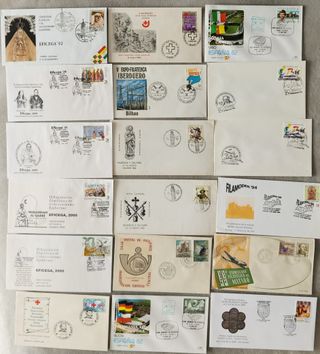 71 Sobres con matasellos conmemorativos sellos Cor