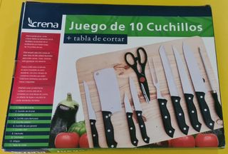 Juego de cuchillos, afilador y tabla de cortar