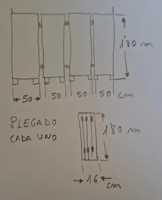 4 Biombos de tela verde y beige