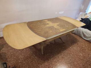 Mesa de comedor extensible madera y cristal