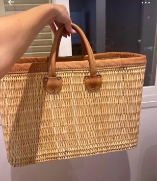 Bolso de playa mimbre y piel