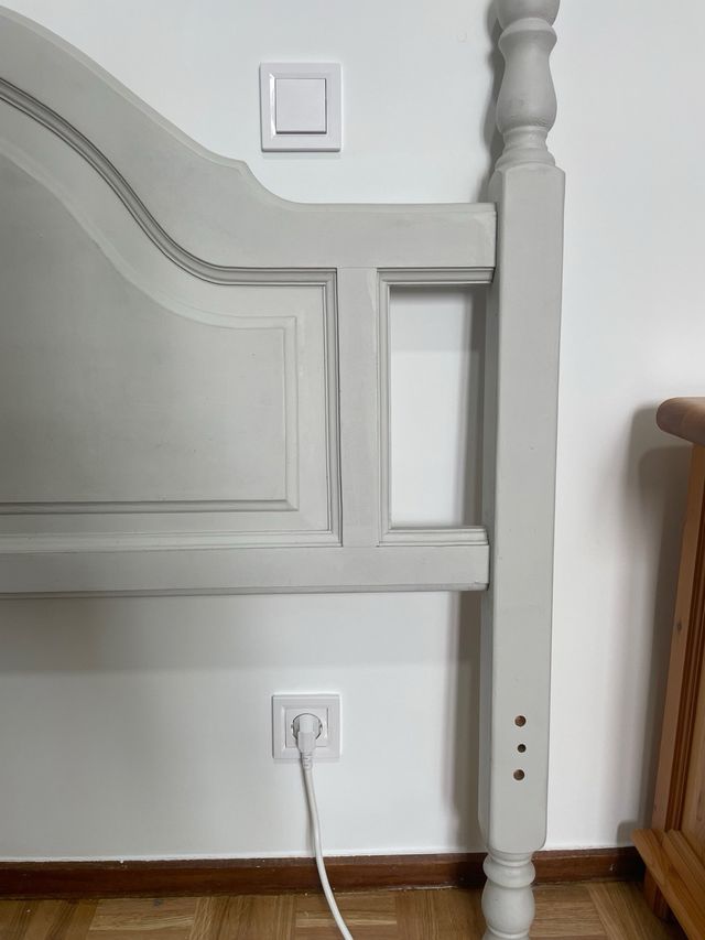 Cabecero vintage madera maciza 135/150 gris