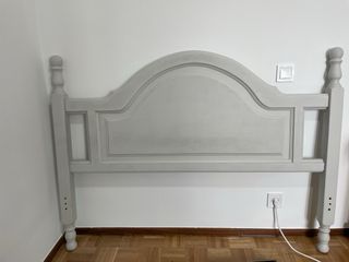 Cabecero vintage madera maciza 135/150 gris
