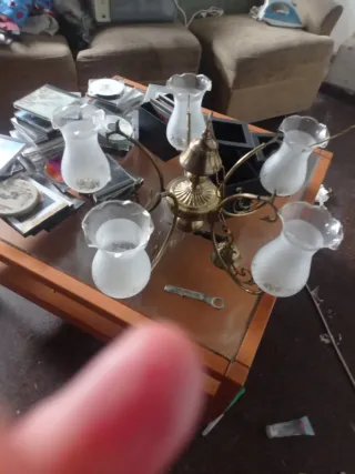 Lámpara de bronce y cristal