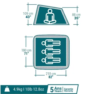 Tienda campaña 3 personas 2 Seconds