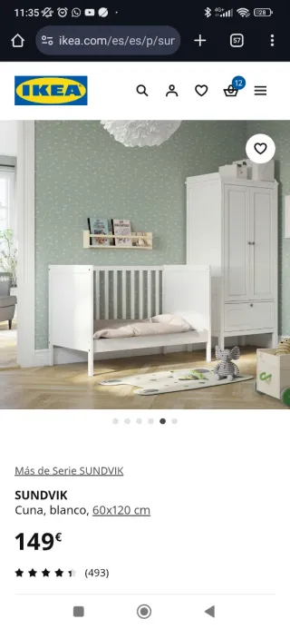 Cuna SUNDVIK IKEA Blanca 60x120 cm