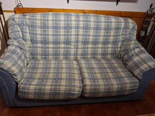 Conjunto de sofas de tela 2 y 3 plazas beige y azu
