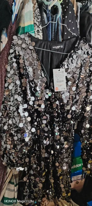 Vestido lentejuelas Pull&Bear negro/plata XS