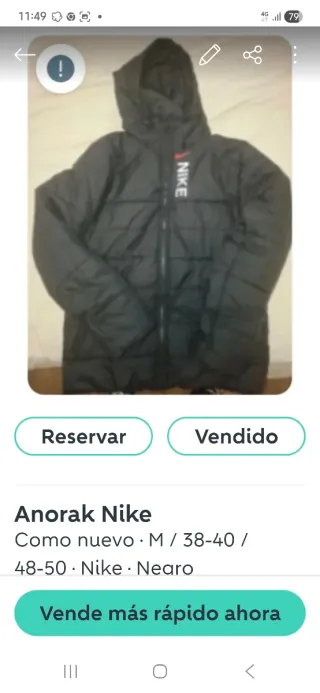 Anorak Nike Negro Talla M