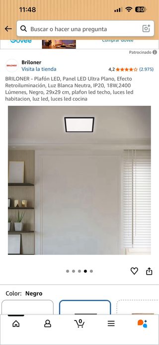 Plafón LED Briloner Plano Negro 18W