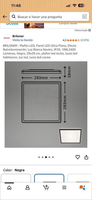 Plafón LED Briloner Plano Negro 18W