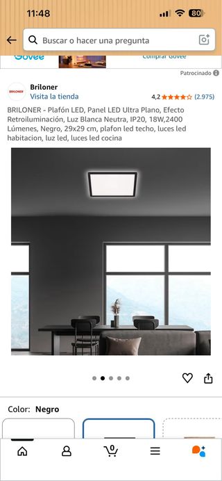 Plafón LED Briloner Plano Negro 18W