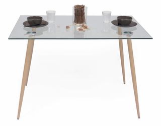 Mesa cristal patas madera