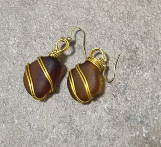 Orecchini Vetro di Mare Marrone Oro