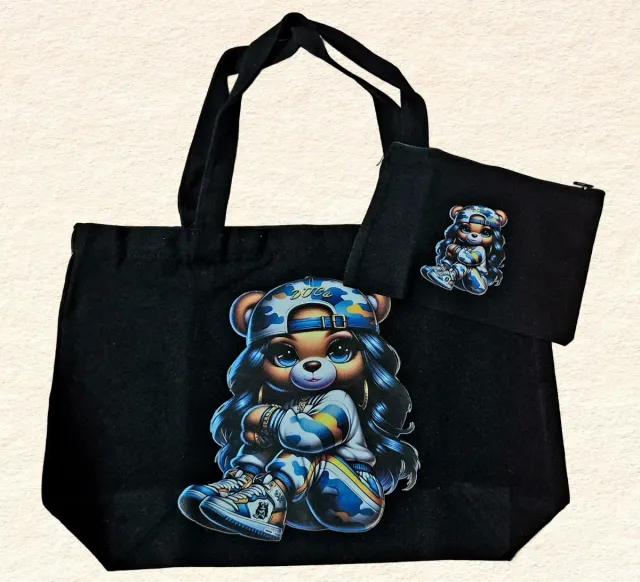 Tote y neceser con estampado de oso