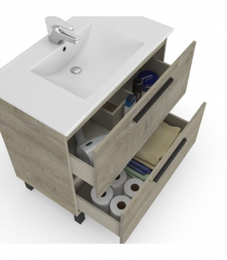 Mueble De Baño 2 Cajones Y Espejo Con Lavabo. Rob
