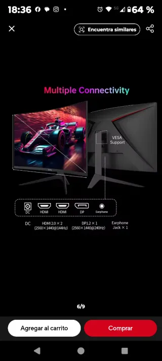 Monitor KTC 27 240Hz Curvo (Pantalla Rota)