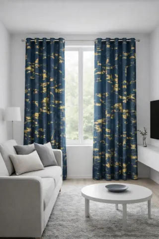 Coppia Tende Interni Blu Oro 140x280