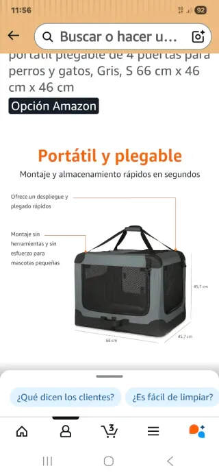 Transportín plegable perro/gato gris