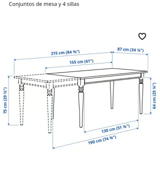 Mesa y 4 Sillas Comedor IKEA. Precio nuevo 585 e