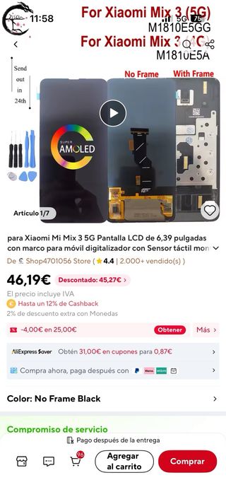Pantalla LCD Recambio Xiaomi Mi Mix 3