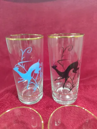 Set di 6 bicchieri decorati con cervi anni '50-'60