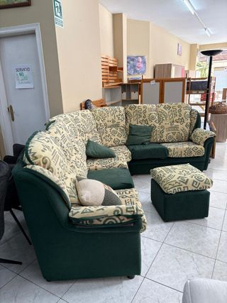 Sofá Rinconera Tela Beige y Verde