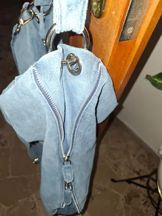 Borsa shopping in vero camoscio blu