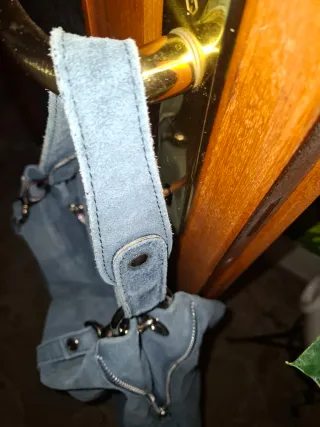 Borsa shopping in vero camoscio blu