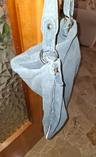 Borsa shopping in vero camoscio blu