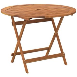 Conjunto de mesa y dos sillas plegables de madera