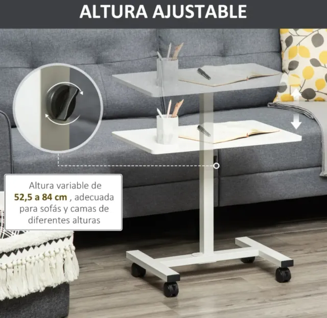 Mesa auxiliar regulable en altura con ruedas